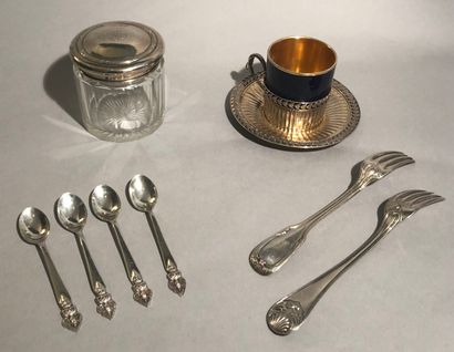 A silver (925) cup and saucer, decorated...