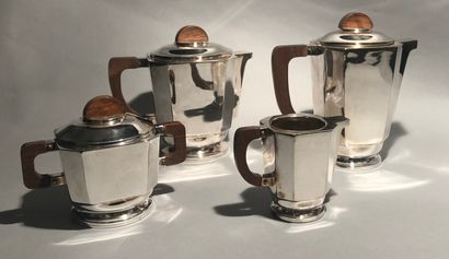 Four pieces of silver-plated metal tea and...