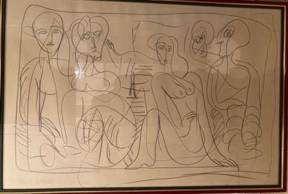 MODERN SCHOOL: BATHERS. Pencil, signed illegibly...