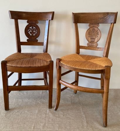 Set of five chairs in fruit wood : - three...