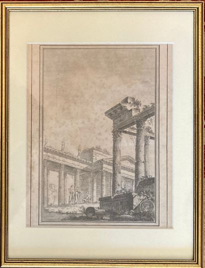 
Trois gravures en noir : 

- d'après un...