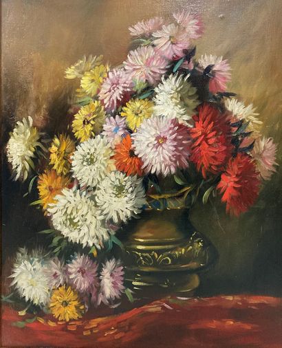 19th century FRENCH SCHOOL: BOUQUET OF DAHLIAS....