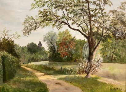 O. LEROY: RIVER ARM, TOWARDS CRETEIL. Oil...
