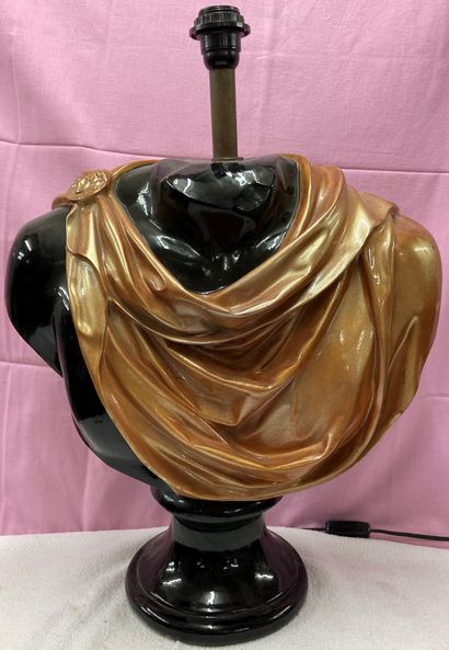 Important lamp stand in black and gold resin,...
