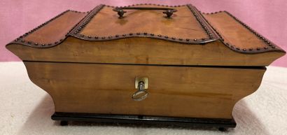 Sewing box in light wood speckled and blackened...