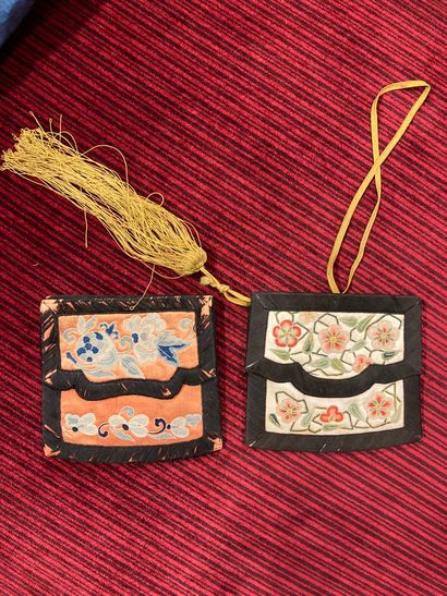 Set of Chinese embroideries, some on silk:...
