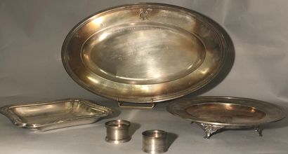 Silvered metal: large oval dish decorated...
