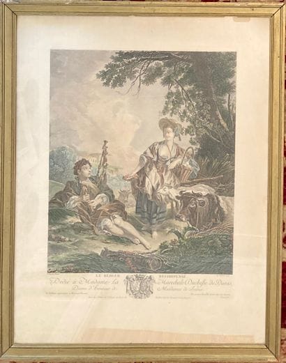 Three prints of engravings in colors, after...