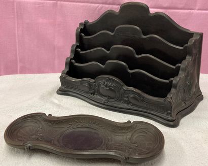 Two pieces of gutta-percha desk trim, decorated...