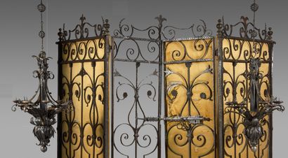 Pair of suspensions, the shaft out of wooden,...