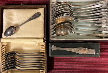 Set in silver plated metal including: a sugar...