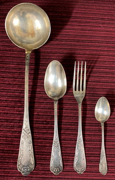 Part of a silver plated cutlery set decorated...