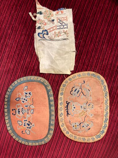 Set of Chinese embroideries, some on silk:...