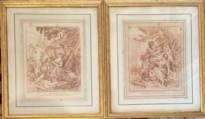 Pair of sanguine engravings, after BOUCHER,...