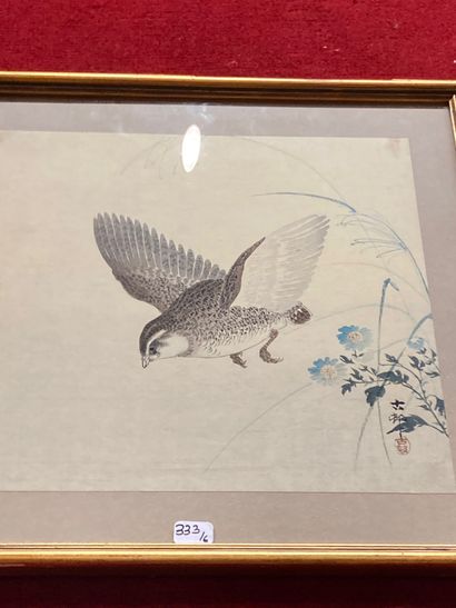Far Eastern set: painting on fabric representing...