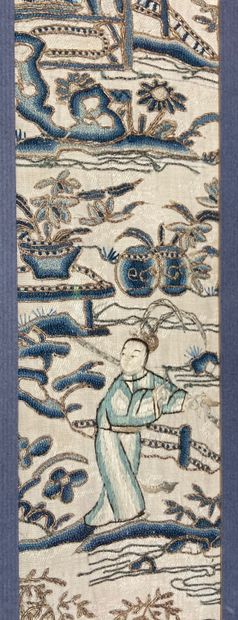 Pair of panels in chenille embroidered silk...