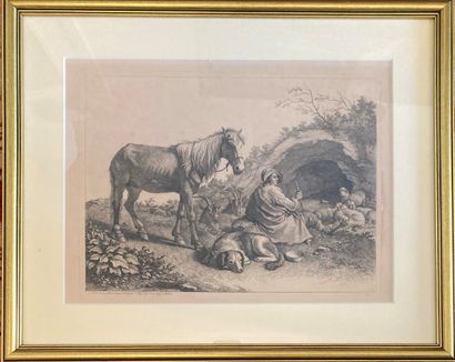 
Trois gravures en noir : 

- d'après un...