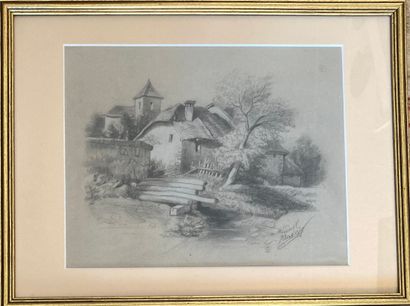 
LANDRY : MADRIER DEVANT UNE CHAUMIÈRE. 

Crayon,...