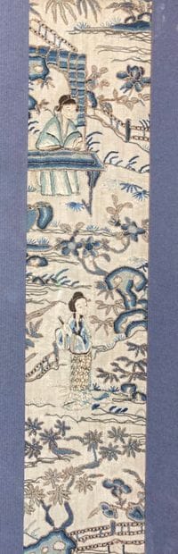 Pair of panels in chenille embroidered silk...