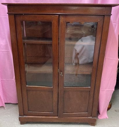 Small mahogany and mahogany veneer display...