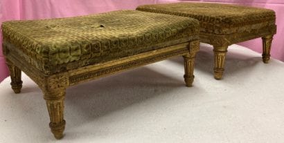 Pair of gilded wood stools, the belt decorated...