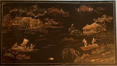 
Small lacquer coffee table, the top decorated...