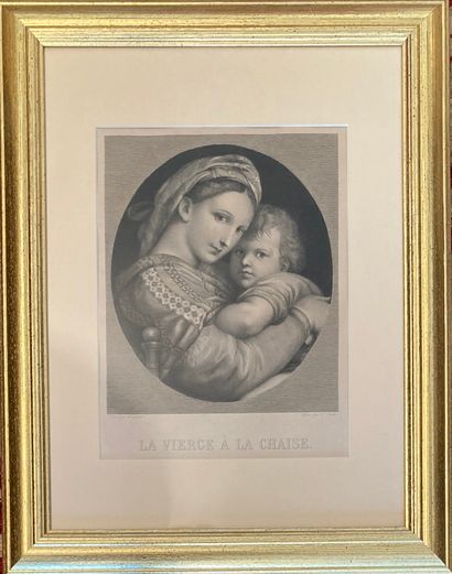 Two engravings : - one in black : THE VIRGIN...
