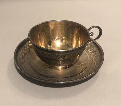 
Small silver cup and saucer (925), with...