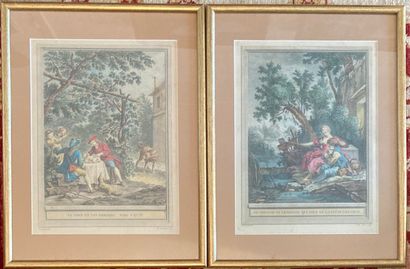 
Trois gravures : 

- une paire en couleurs,...