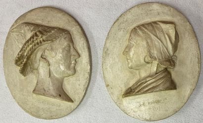 J. C. ROBUCHON. Pair of plaster medallions...