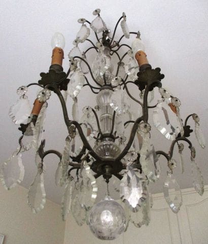 Chandelier with mount in patinated metal,...