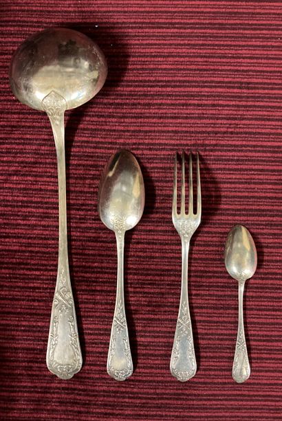 Part of a silver plated cutlery set decorated...