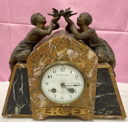 Yellow and black marble mantelpiece and regule,...