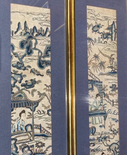 Pair of panels in chenille embroidered silk...