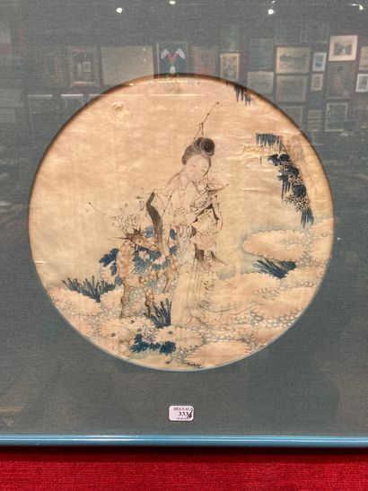 Far Eastern set: painting on fabric representing...