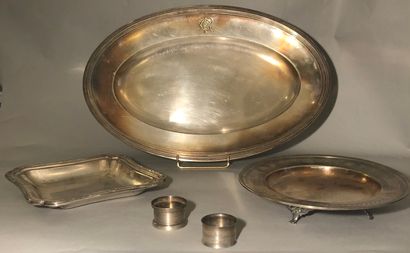 Silvered metal: large oval dish decorated...