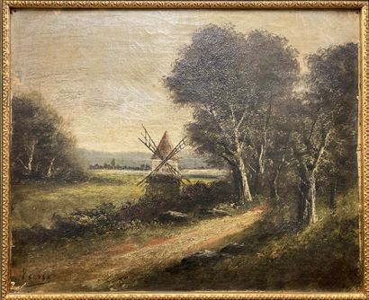PELUSE circa 1900: LANDSCAPE WITH A MILL...