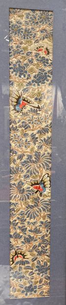 Set of three embroidered silk panels: one...