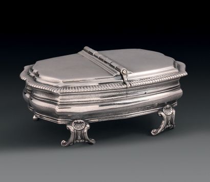 Silver double saltcellar or spice box, rectangular...