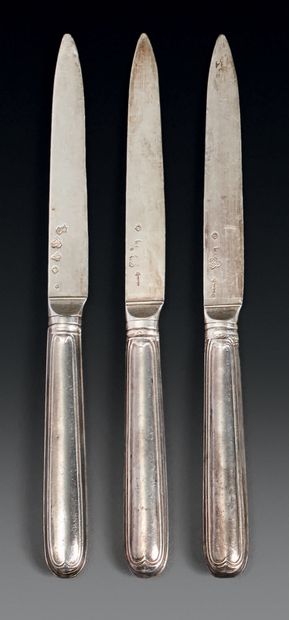 Three silver knives, model with nets, engraved...