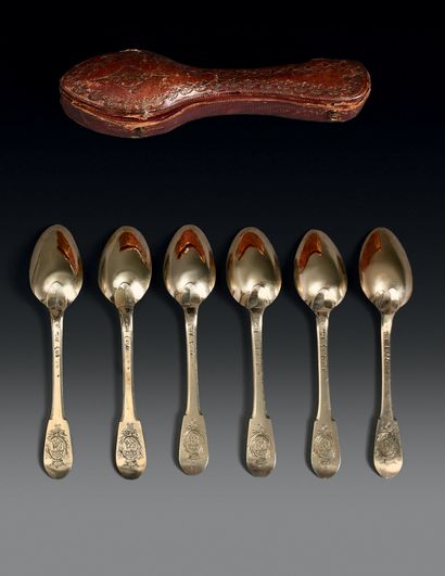 Six small spoons in vermeil, uni-flat model,...