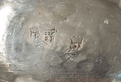 Two octagonal silver saltcellars, the base...