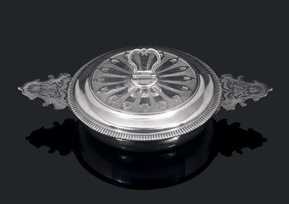 Covered silver bowl, the ears with cut out...
