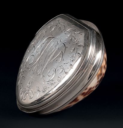 Shell forming a snuffbox, the silver and...