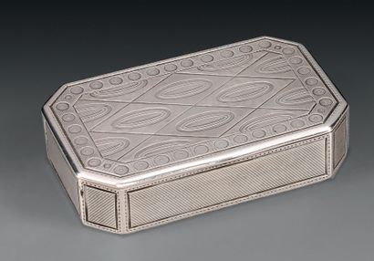 Rectangular silver snuffbox, the lid and...