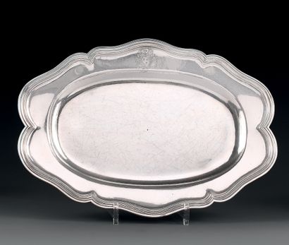 Oval silver dish, with contours and mouldings...