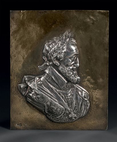Plaque en argent et vermeil, de forme rectangulaire,...