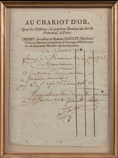 Facture à l'en-tête imprimé AU CHARIOT D'OR,...