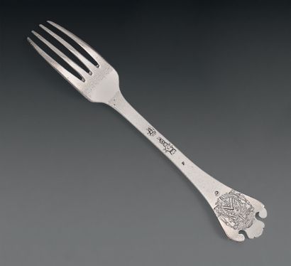 Silver fork, the spatula trilobate. Engraved...