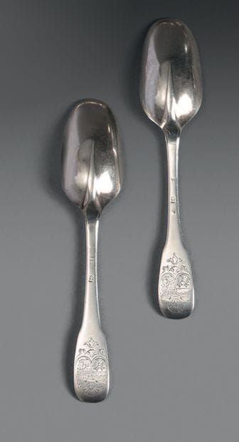 Two small silver spoons, plain model, the...
